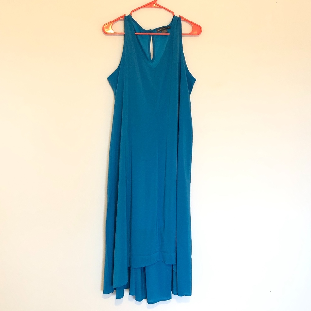 Teal V-Neck Tank Top High-Low Midi Dress- Sz L